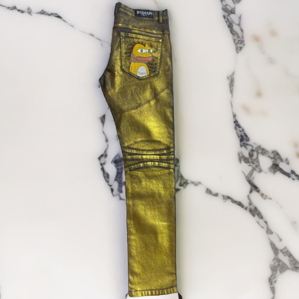 1 Of 1 Mens Gold Balmain Pino Inspired Hand Painted Jeans