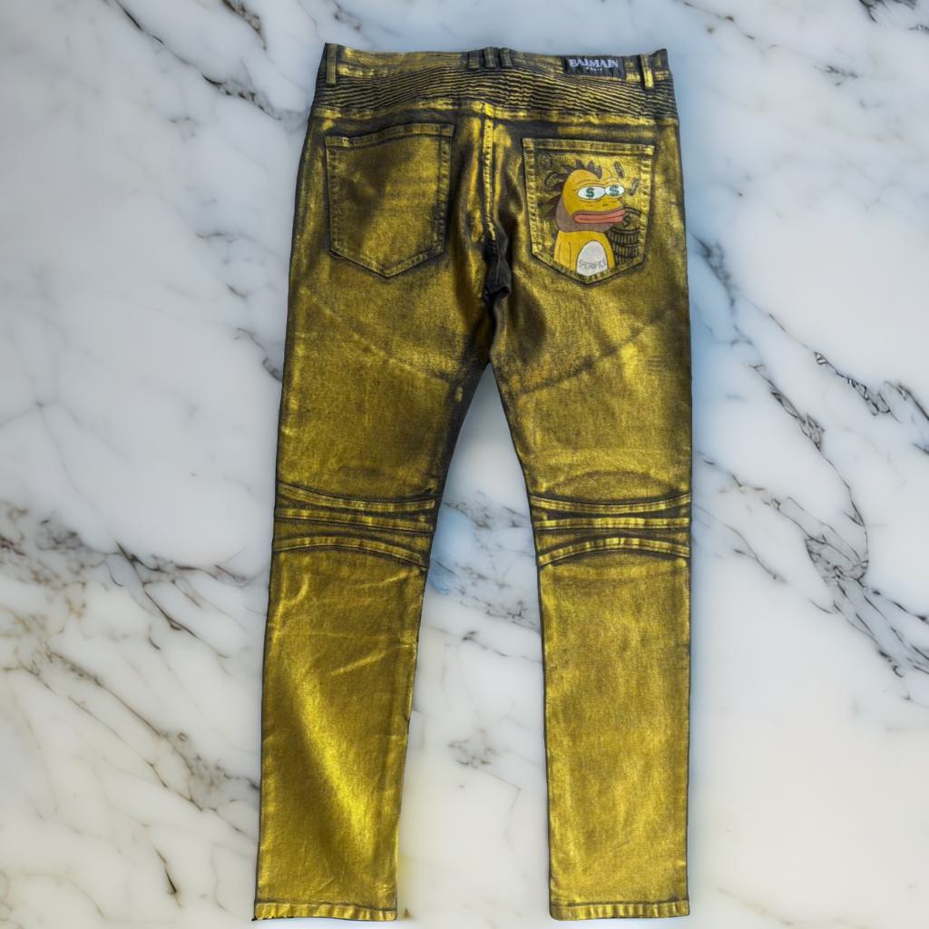 1 Of 1 Mens Gold Balmain Pino Inspired Hand Painted Jeans