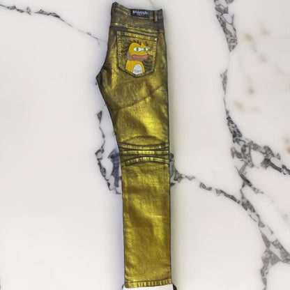 1 Of 1  Mens Gold Balmain Pino Inspired Hand Painted Jeans