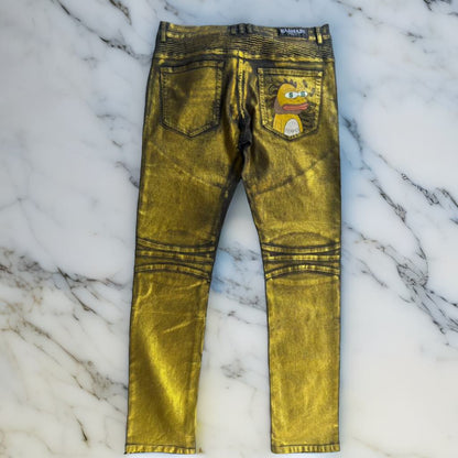 1 Of 1  Mens Gold Balmain Pino Inspired Hand Painted Jeans