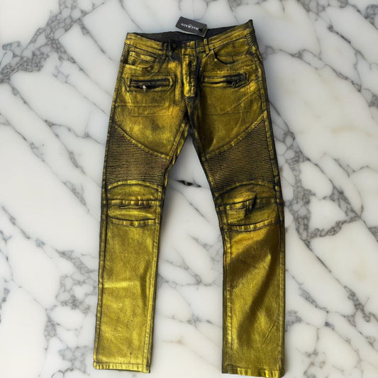 1 Of 1  Mens Gold Balmain Pino Inspired Hand Painted Jeans